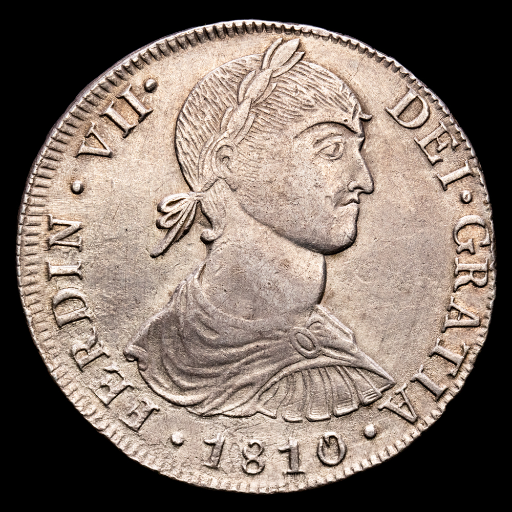 Fernando VII. 8 Reales. (27,12 g.). Lima. 1810. Ensayador J·P. Aureo y Calicó-1241. EBC-. Busto indígena.