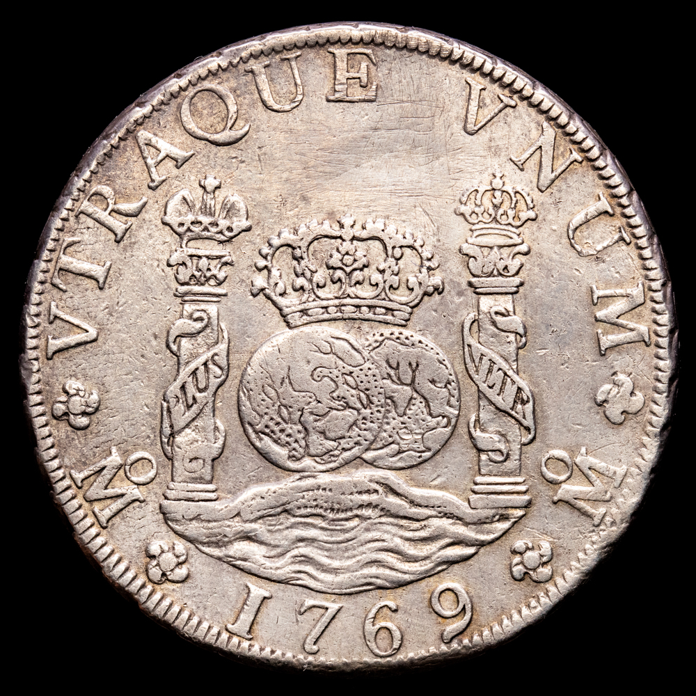 Carlos III. 8 Reales. (26,86 g.). México. 1769. Ensayador M·F. Aureo y Calicó-1095. MBC+. 39 mm.