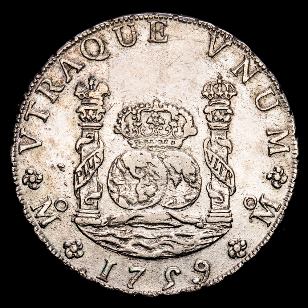 Fernando VI. 8 Reales. (26,9 g.). México. 1759. Ensayador M·M. Aureo y Calicó-495. MBC+.