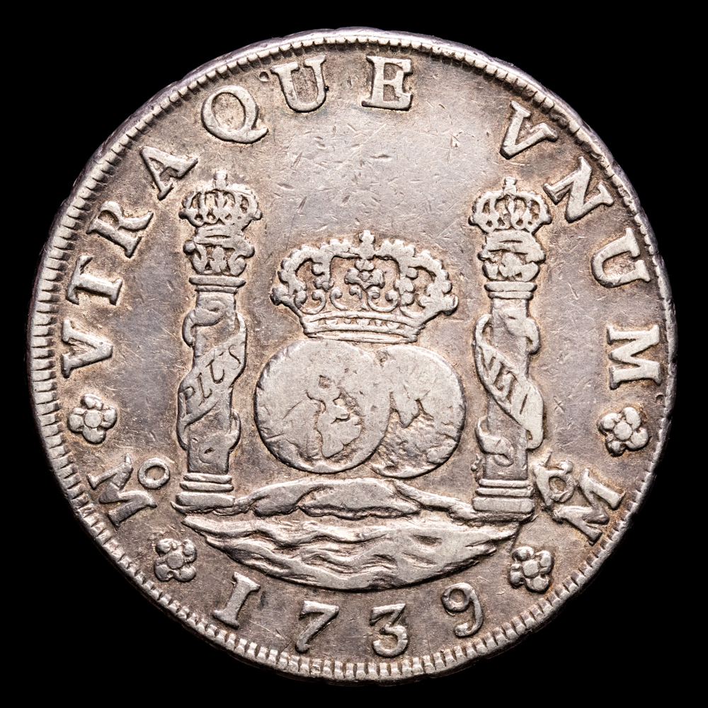 Felipe V. 8 Reales. (26,84 g.). México. 1739. Ensayador M·F. Aureo y Calicó-1453. MBC+. Restos de brillo original. Tono