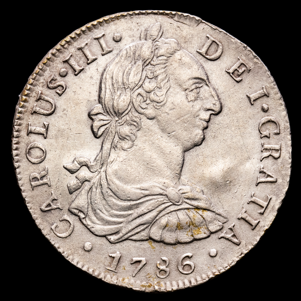 Carlos III. 8 Reales. (26,86 g.). Lima. 1786. Ensayador M·I. Aureo y Calicó-1055. MBC+. Pequeñas marcas