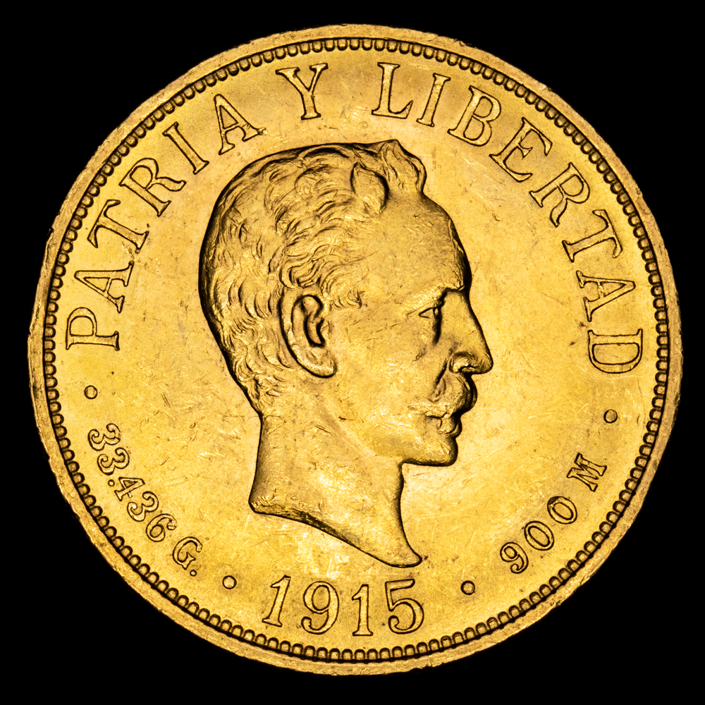Cuba – José Marti. 20 Pesos. (33,43 g.). Cuba. 1915. KM-21. XF+. Gran parte de brillo original