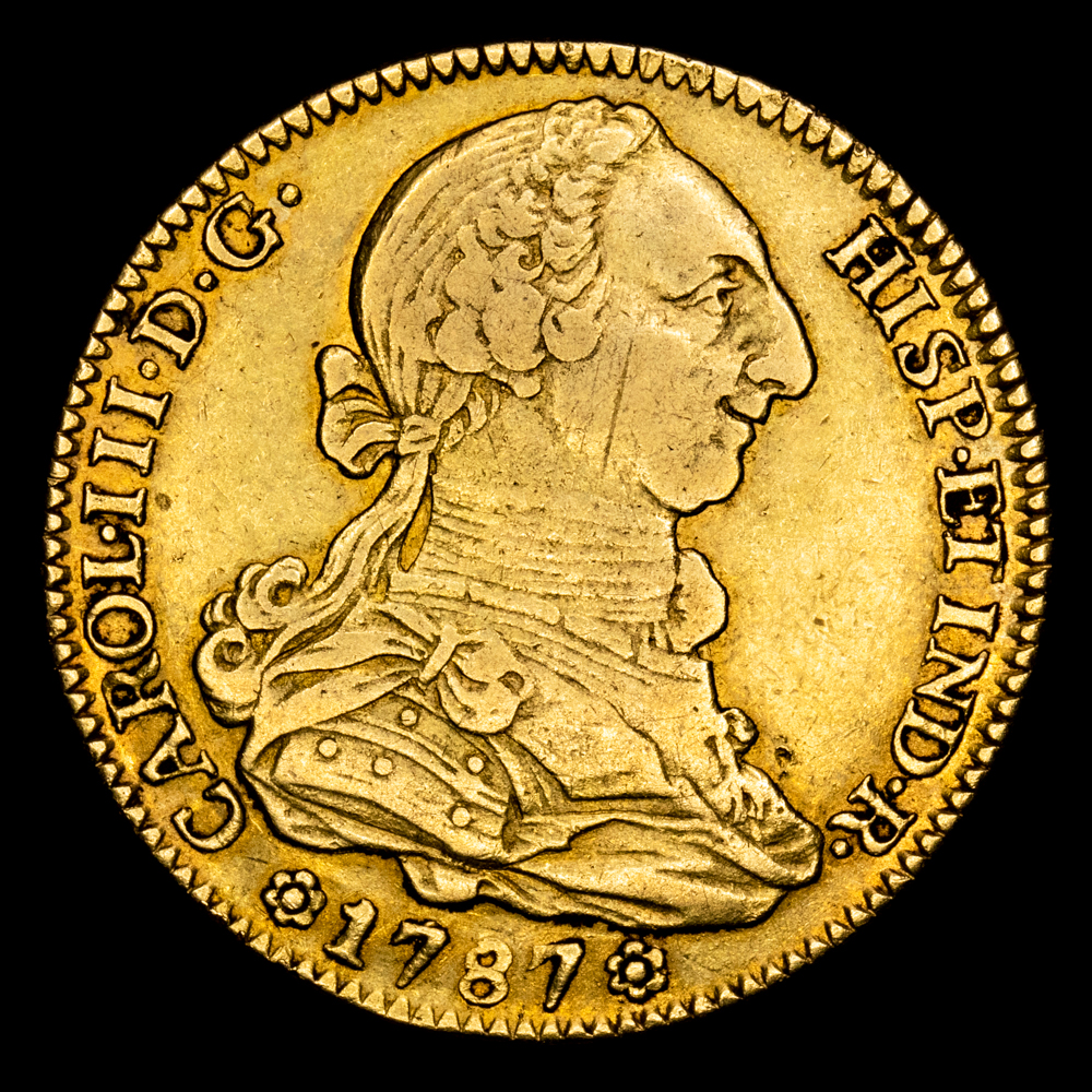 Carlos III. 4 Escudos. (13,45 g.). Sevilla. 1787. Ensayador C·M. Aureo y Calicó-1901.1. MBC.