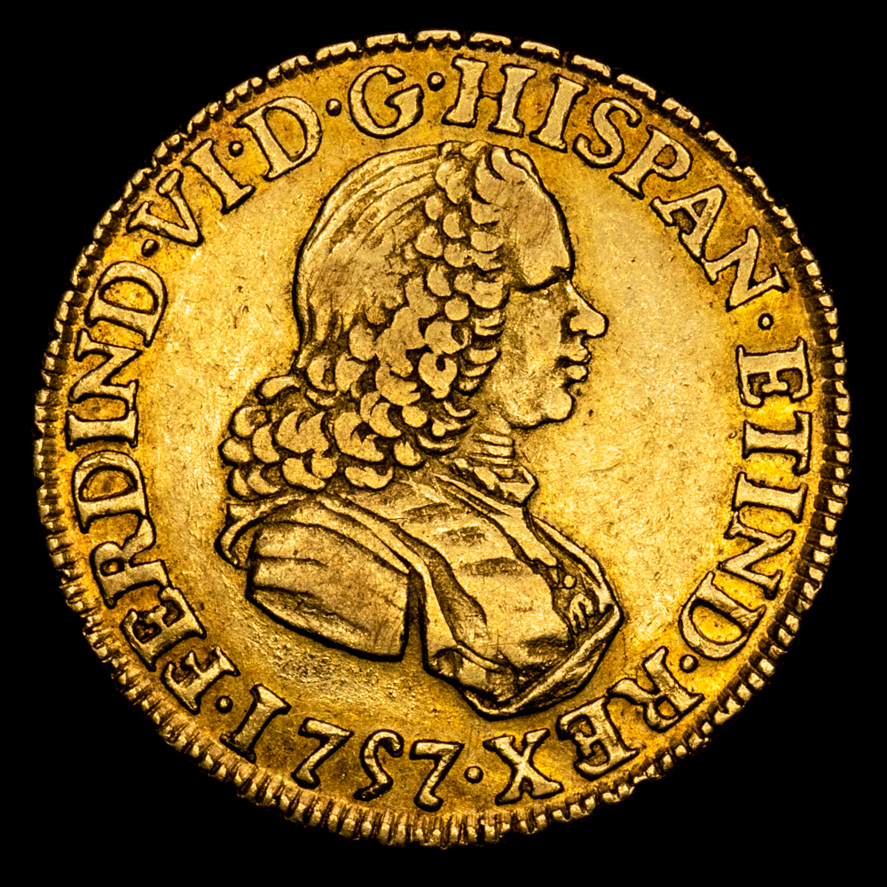 Carlos III. 2 Escudos. (6,66 g.). México. 1757. Ensayador M·M. Aureo y Calicó-659. MBC+.Muy Rara. Bello color.