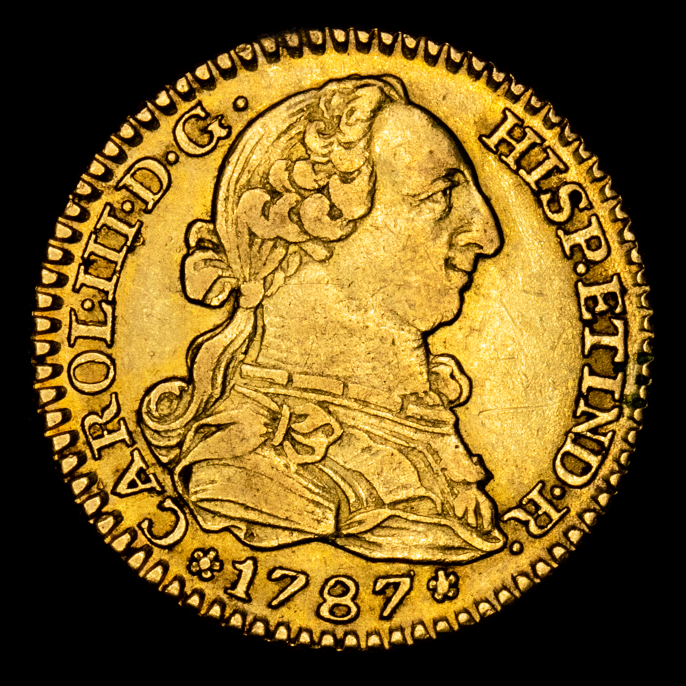 Carlos III. 1 Escudo. (3,37 g.). Madrid. 1787. Ensayador D·V. Aureo y Calicó-1370. MBC+.