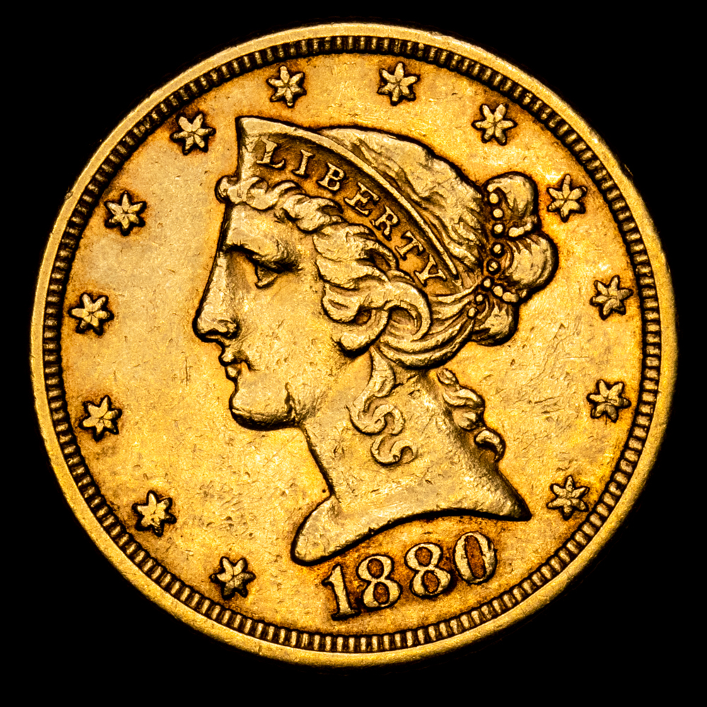 Estados Unidos – Liberty Head. 5 Dollars. (8,32 g.). Philadelphia. 1880. KM-101. VF+.