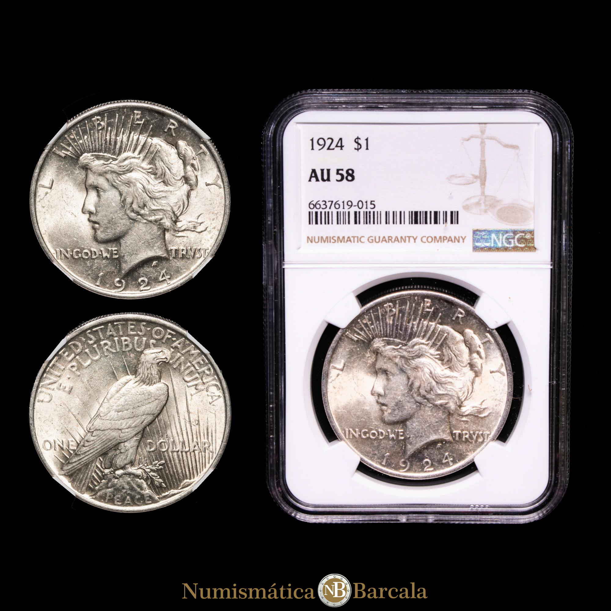 Estados Unidos. 1 Dollar. ( g.). 1924. Encapsulado por NGC AU58.
