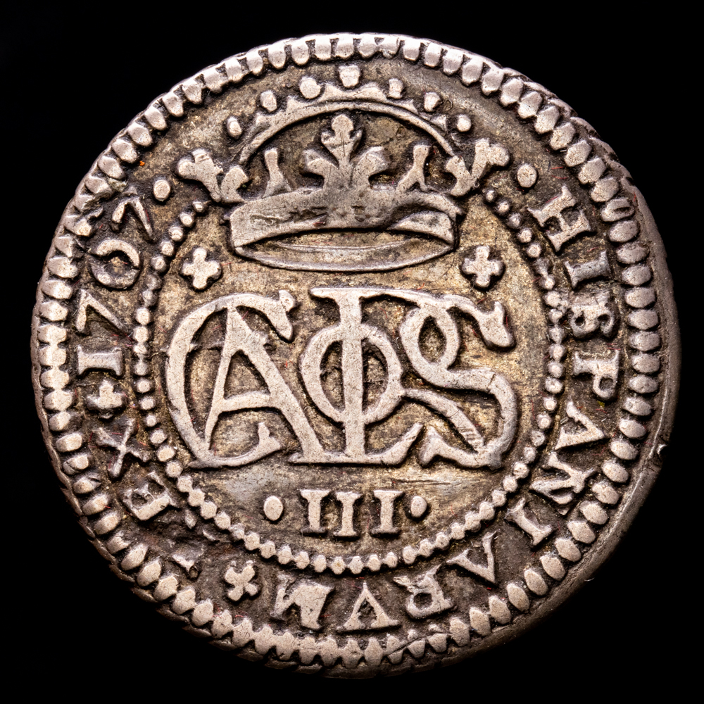Carlos III Pretendiente. 2 Reales. (5.19 g.). Barcelona. 1707. Aureo y Calicó-27. MBC+. Escasa