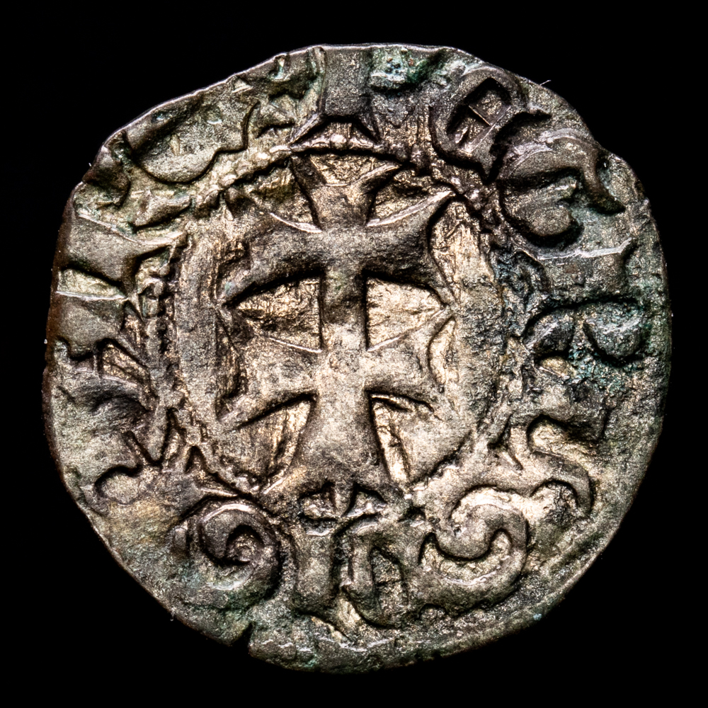 Jaime II. Dinero. (1.07 g.). Aragón. 1291-1327. C-1790. MBC+. Pecho con flor entre dos roeles
