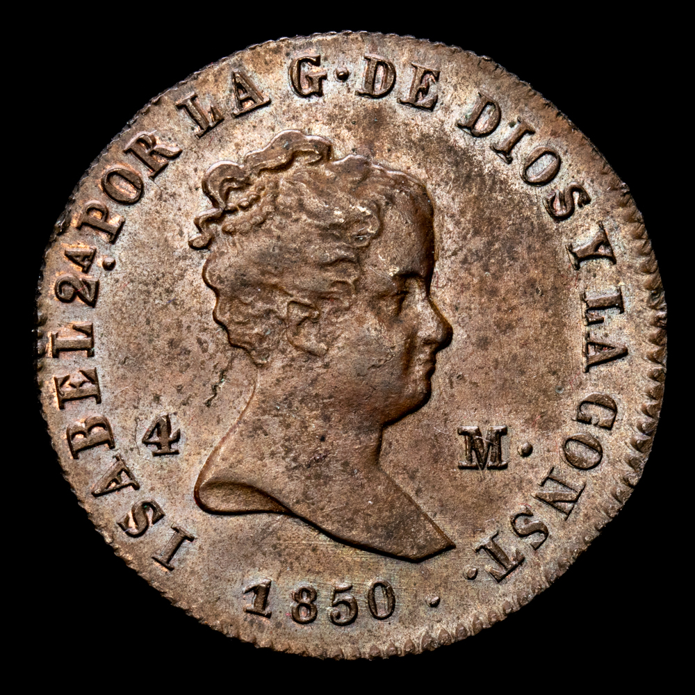 Isabel II. 4 Maravedís. (5.01 g.). Segovia. 1850. Aureo y Calicó-76. EBC.