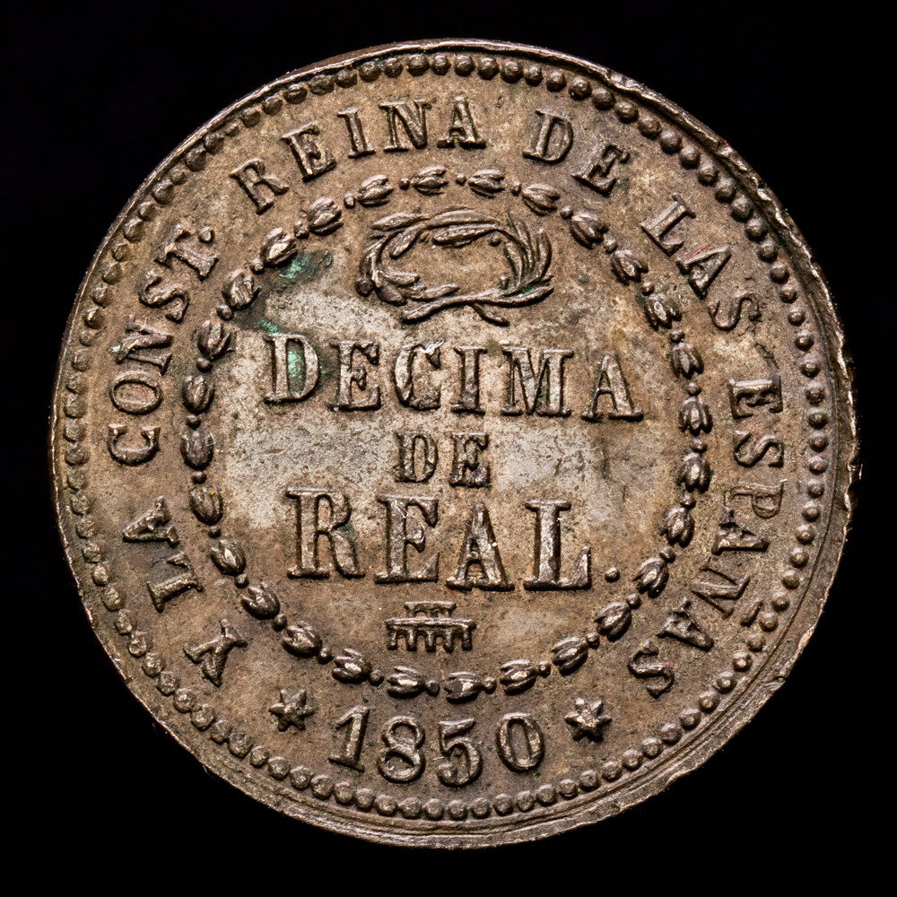 Isabel II. 1 Décima de real. (3.63 g.). Segovia. 1850. Aureo y Calicó-141. MBC+.