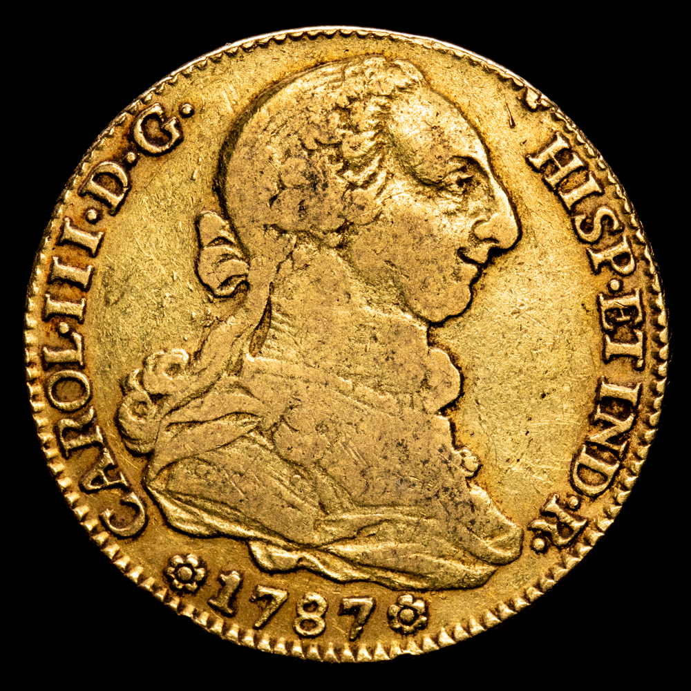 Carlos III. 4 Escudos. (13.41 g.). Sevilla. 1787. Ensayador CM/C. Aureo y Calicó-1901.1. MBC-/MBC.