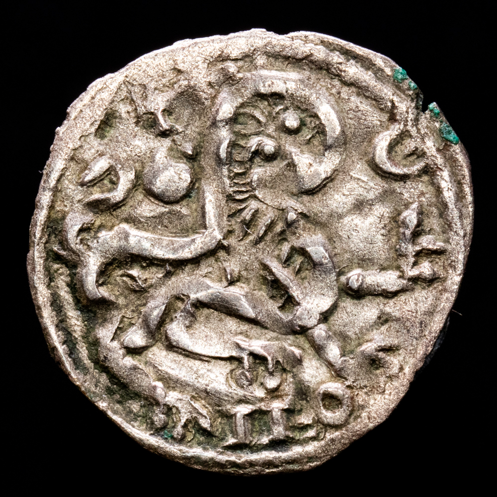 Alfonso IX. Dinero. (0.71 g.). Extremadura. 1188-1230. Ensayador E. BAUTISTA-225.1. MBC+. Escasa. E delante del león
