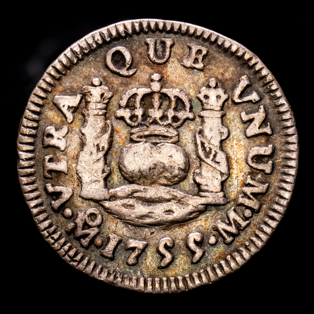 Fernando VI. 1/2 Real. (1.68 g.). México. 1755. Ensayador M. Aureo y Calicó-83. MBC.