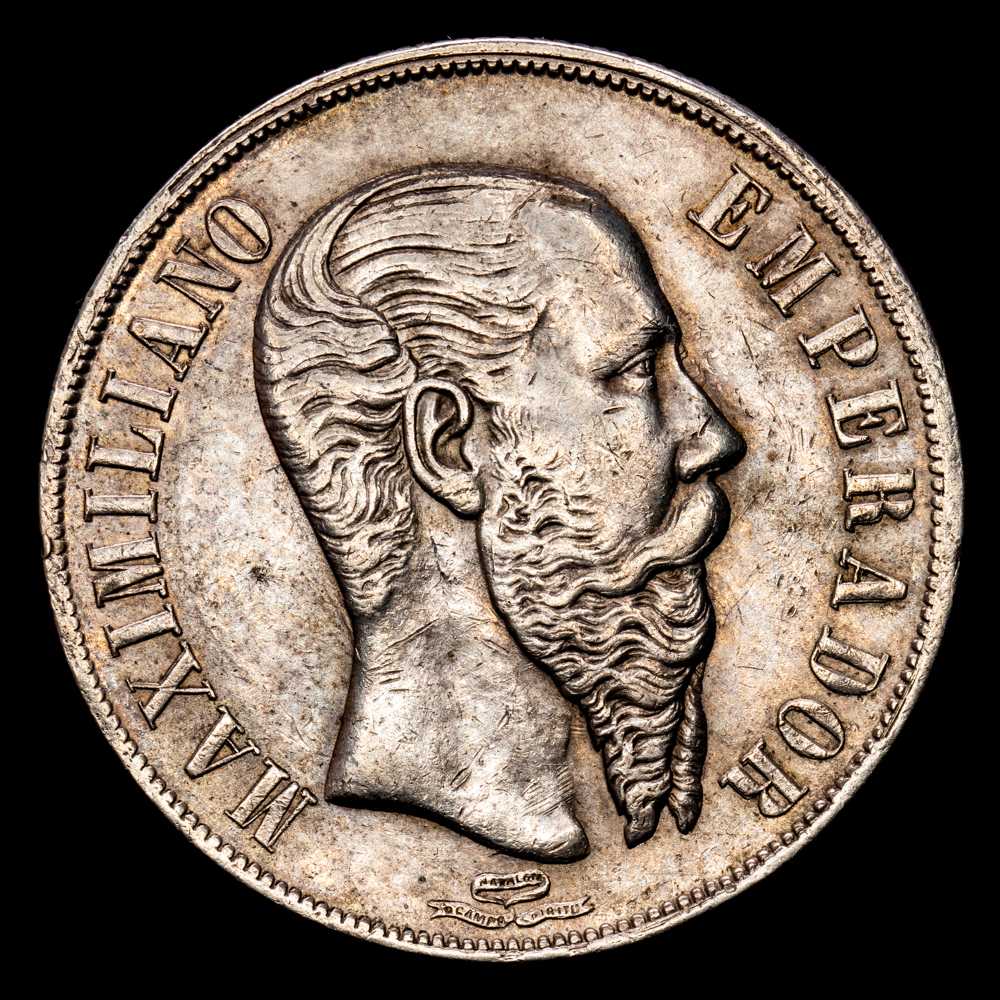 México – Maximiliano I. 1 Peso. (27.01 g.). México. 1867. KM-388.1. EBC. Bello tono.
