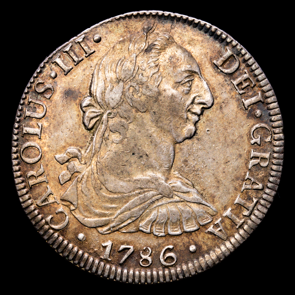 Carlos III (1759-1788). 8 reales. 1786. México. FM. (Cal-1129). Ag. 26,99 gramos. Bonita pátina. MBC+.