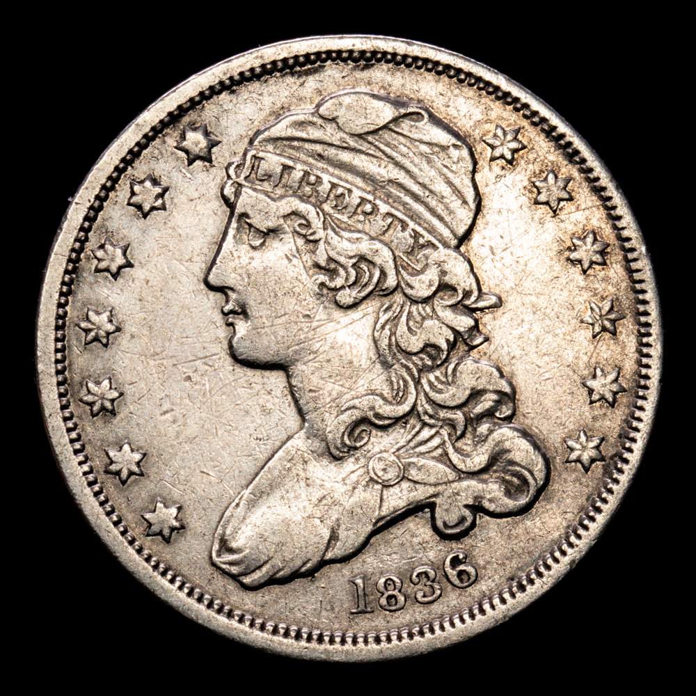 U.S. Coins. Liberty Cap Quarters. 25 centavos. 1836. Philadelphia.(6,66 gr).(Km-55). Ag. VF+
