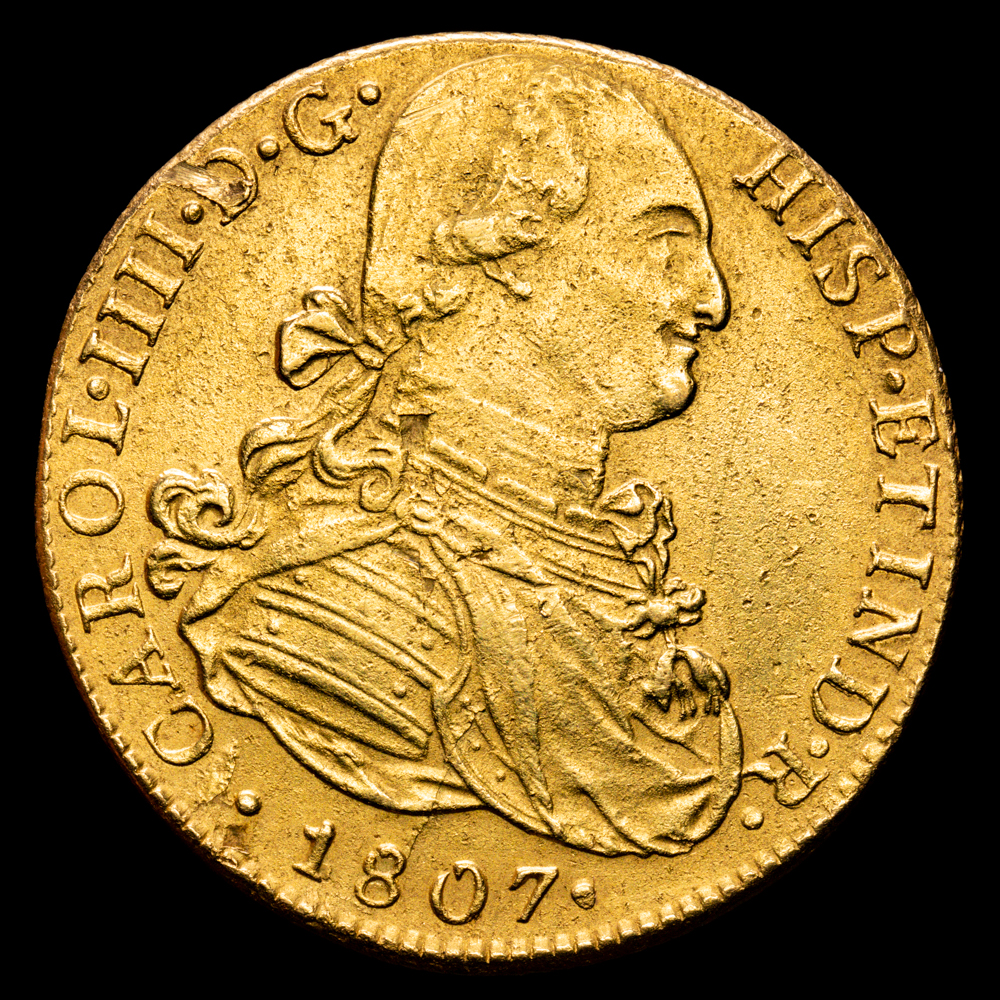 Carlos IV (1788-1808). 1807 JP. 8 escudos. Lima. (AC 1614). 26,86 gr. MBC+