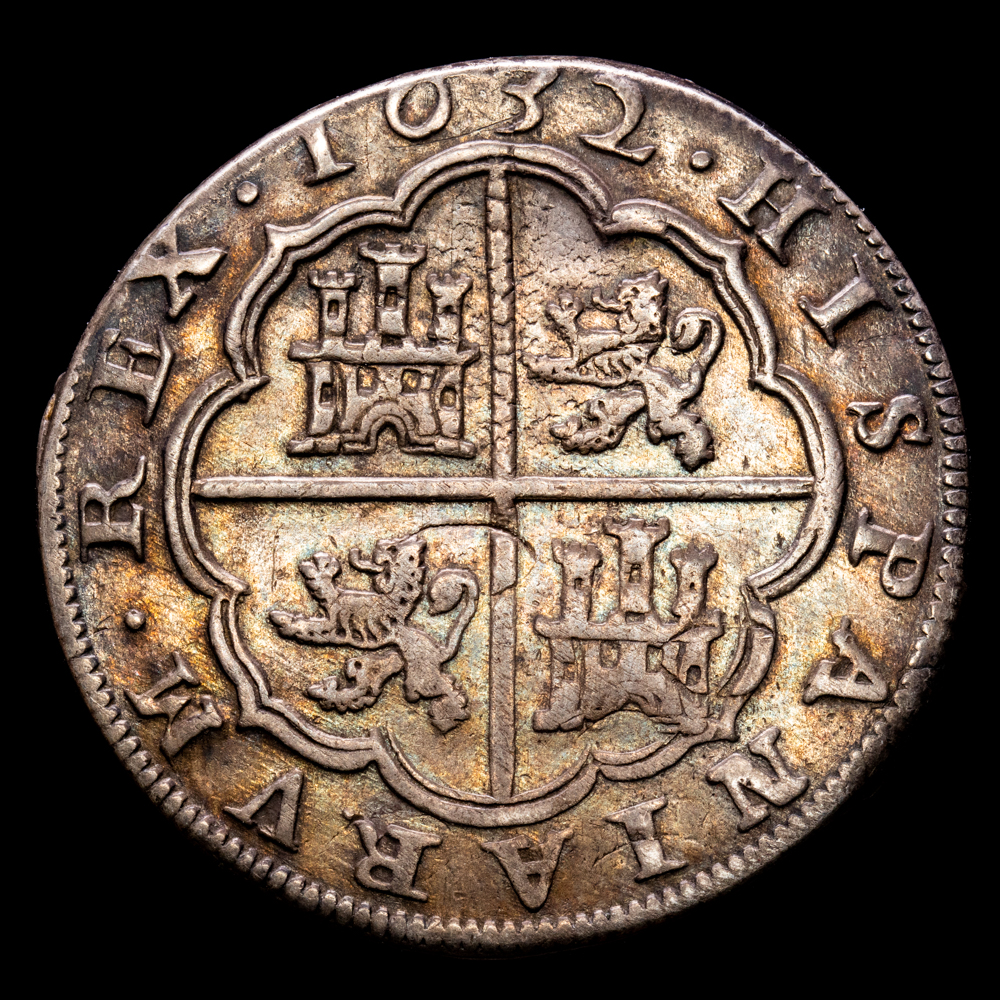 Felipe IV. 8 Reales. (27,32 g.). Segovia. 1632. Ensayador R. Aureo y Calicó-1601. MBC+. Atractivo tono .