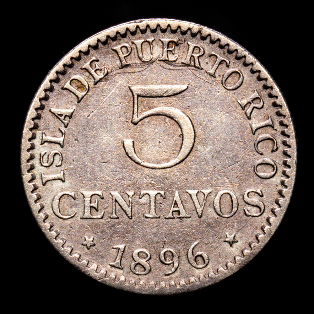 Alfonso XIII. 5 Centavos. (1,16g.). Puerto Rico. 1896. Ensayador PG·V. Aureo y Calicó – 124. MBC+. Escasa.