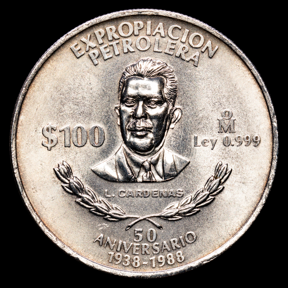Estados Unidos Mexicanos – L. Cardenas. 100 Pesos. (31.12 g.). México. 1988. KM-533. UNC-. Nacionalización de la industria petrolera