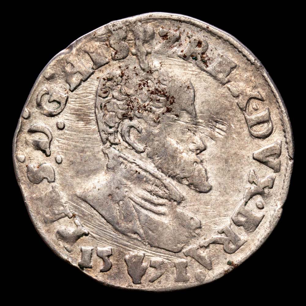 Felipe II. 1/10 Daalder. (3.15 g.). Brabant. 1571. De Mey-4870. VF.
