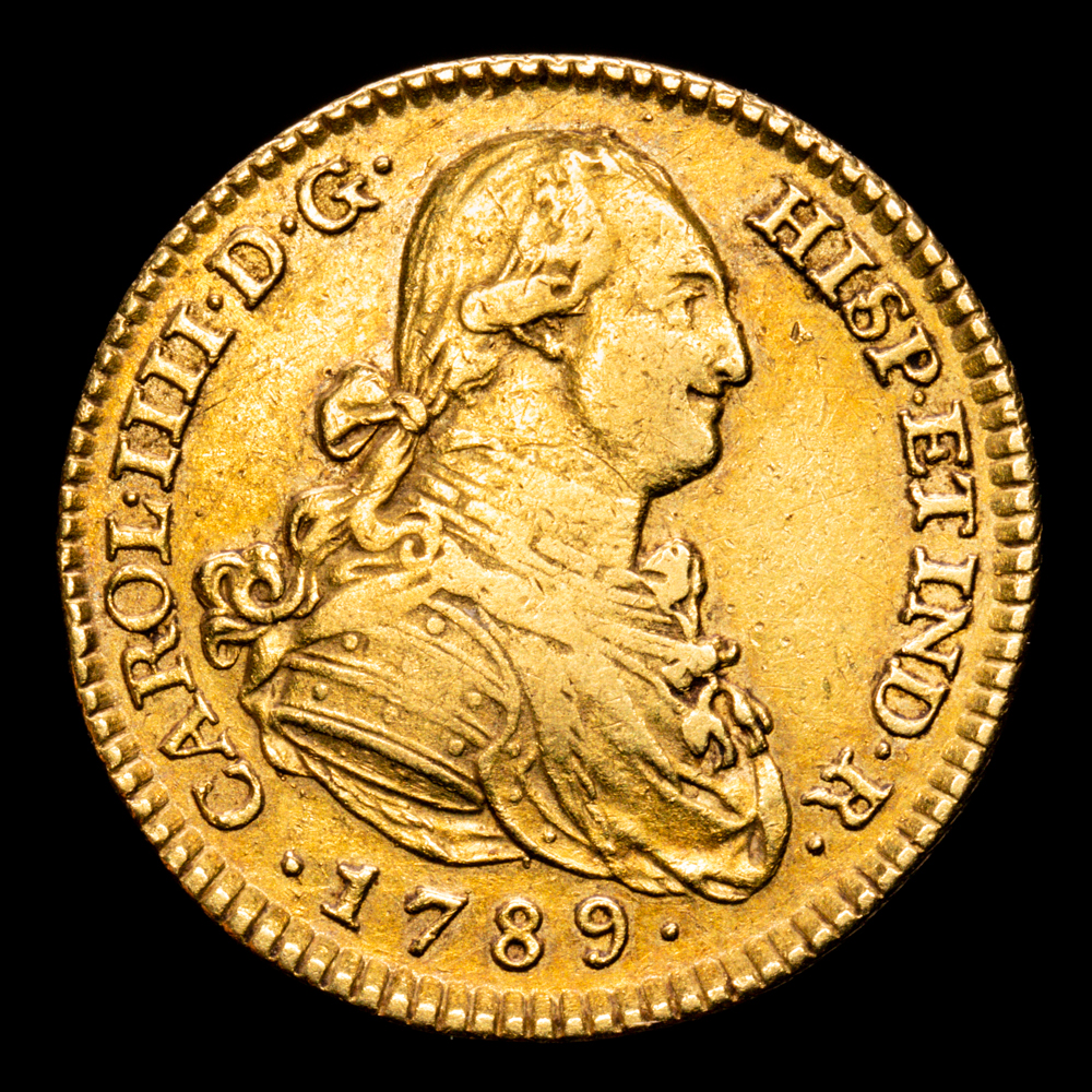 Carlos IV. 2 Escudos. (6.73 g.). Madrid. 1789. Ensayadores M·F. Aureo y Calico-1274. MBC+.