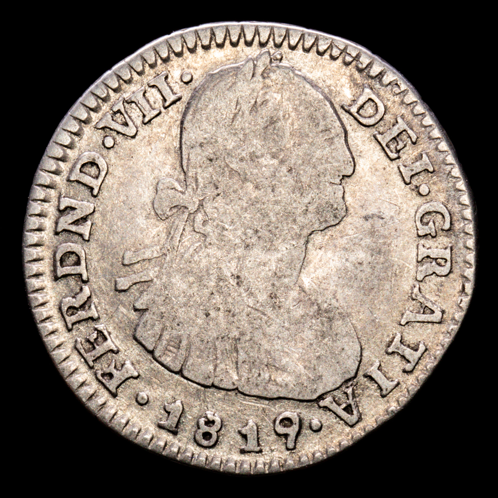 Fernando VII. 1 Real. (3.11 g.). Nuevo Reino. 1819. Ensayadores F·J. Aureo y Calico-657. BC+. Rara