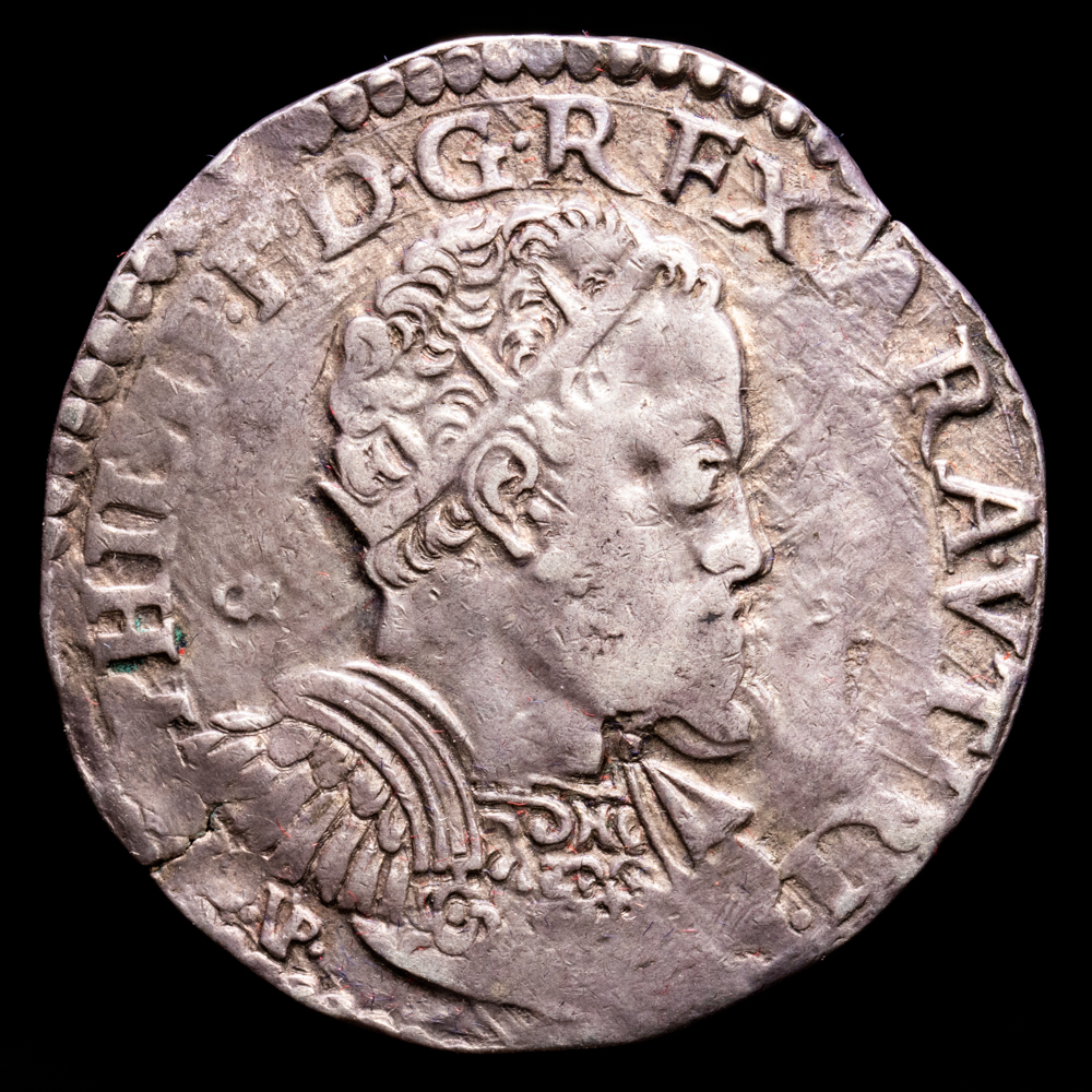 ITALIA, Nápoles . Filippo II de España. 1554-1598. AR Mezzo Ducato ( 14,82 g). Segundo período. Ceca de Nápoles (Nápoles). VF+