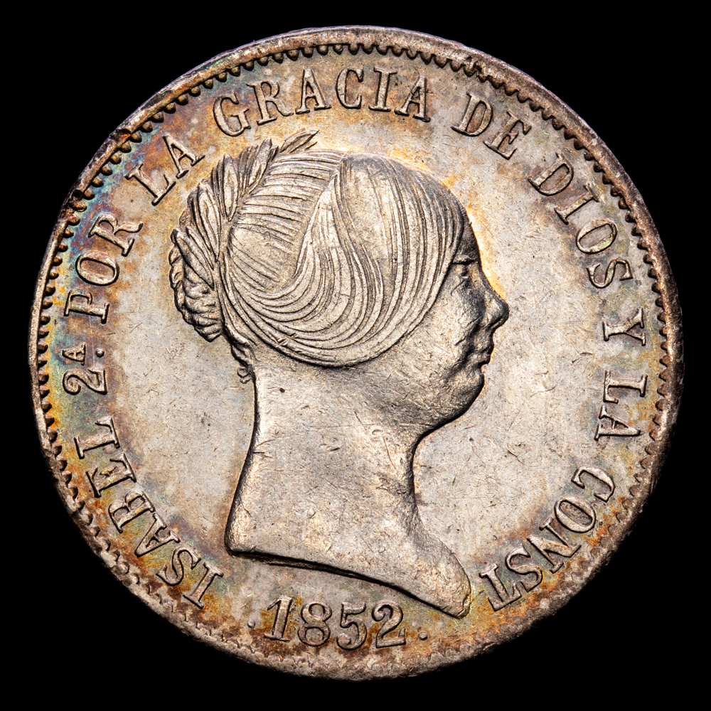 Isabel II. 10 Reales. (13,16 g.). Barcelona. 1852. Aureo y Calico-507. EBC. Restos de brillo original. Suave tono