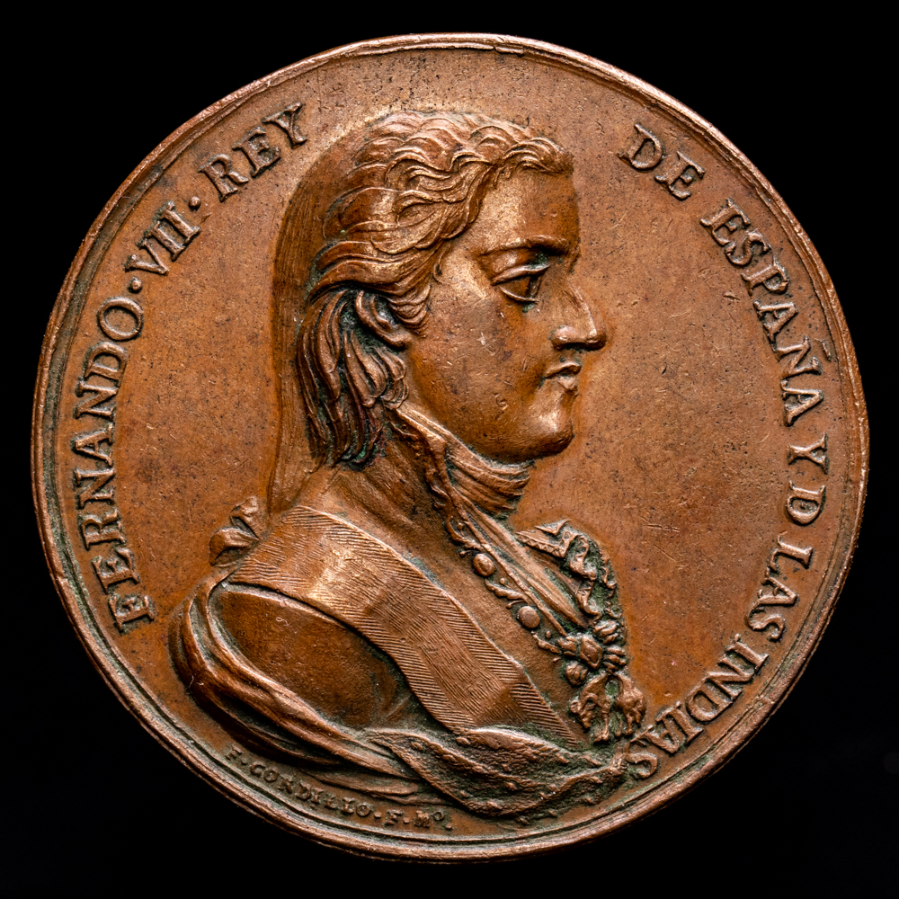 Fernando VII. Medalla de Proclamación. (31,07 g.). Zacatecas .Los Comerciantes y Mineros. 1808. VIVES-270. EBC. Escasa