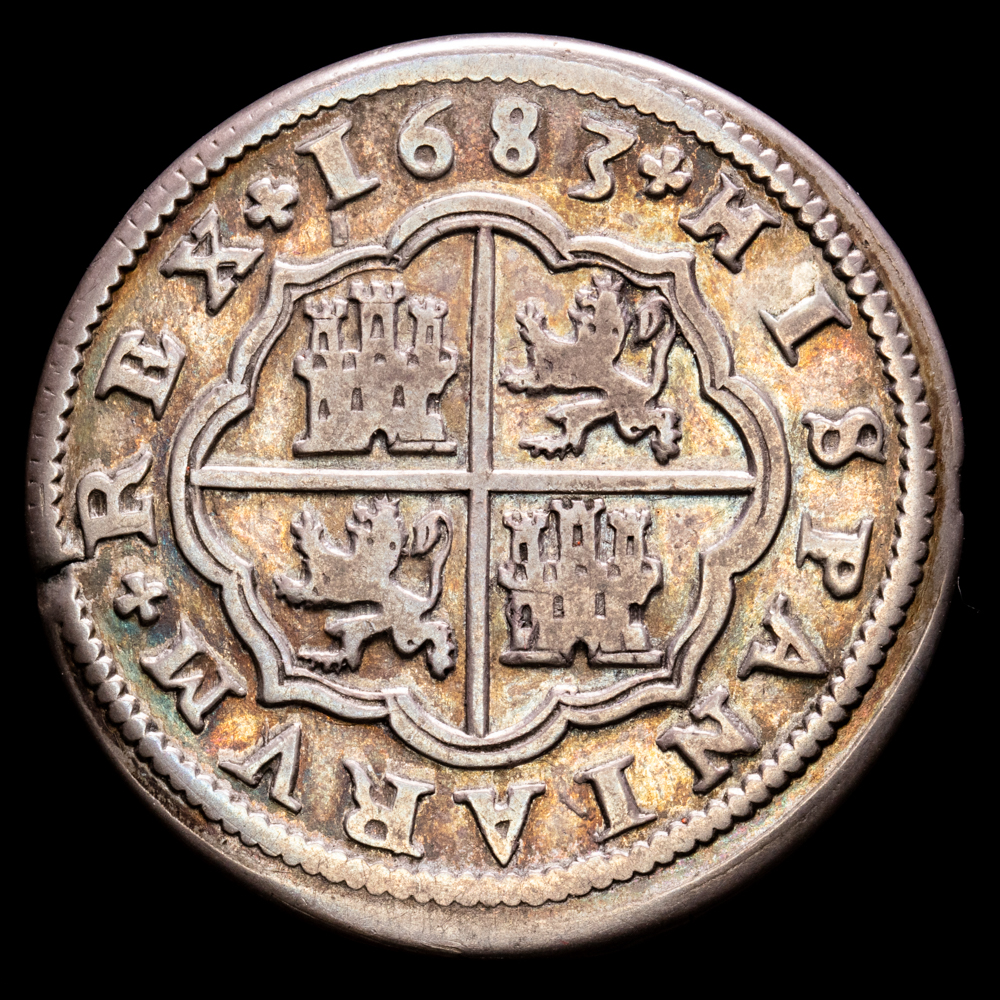 Carlos II. 4 Reales. ( 12,75 g.). Segovia. 1683. Ensayadores BR. Rara. AC-558 . MBC+