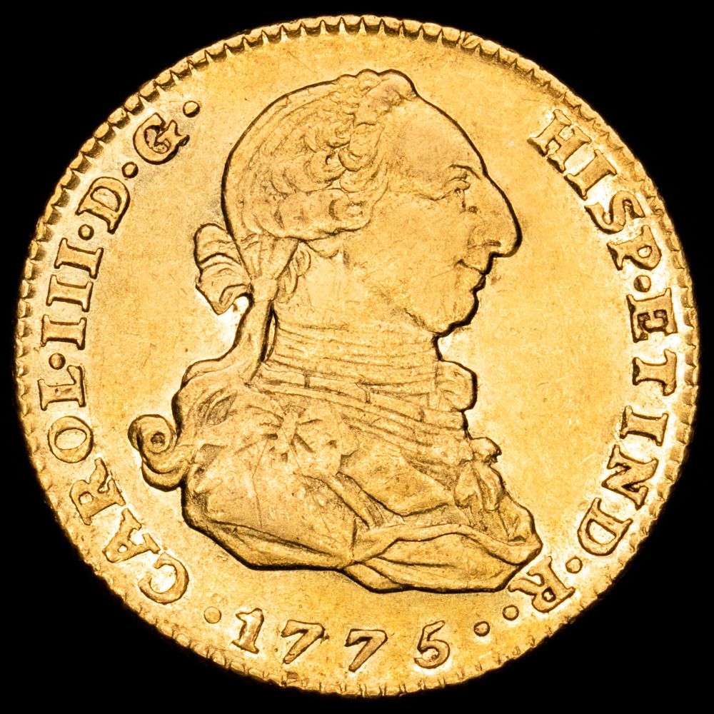 Carlos III. 2 Escudos. (6,7 g.). Madrid. 1775. Ensayador P·J. AC-1549. EBC. Restos de brillo original