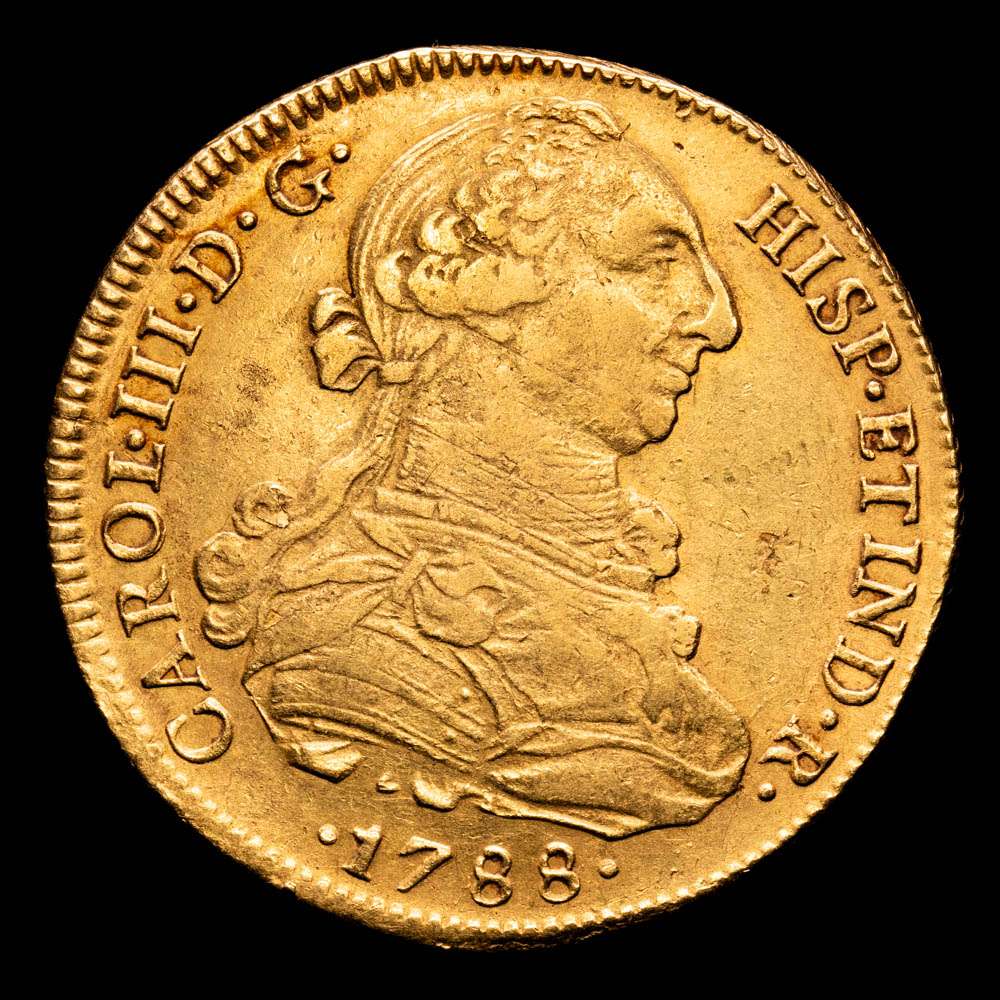 Carlos III (1759-1788) 1788 IJ. Lima. 8 Escudos. (AC 1953) Au 26,91 gr. MBC+