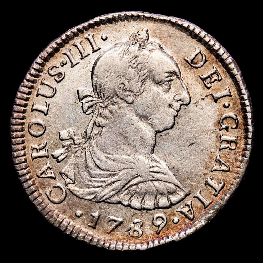Carlos III. 2 Reales. (6,73 g.). Lima. 1789. Ensayador I·J. Aureo y Calico-605. MBC+. Escasa. Suave tono. Restos de brillo original.