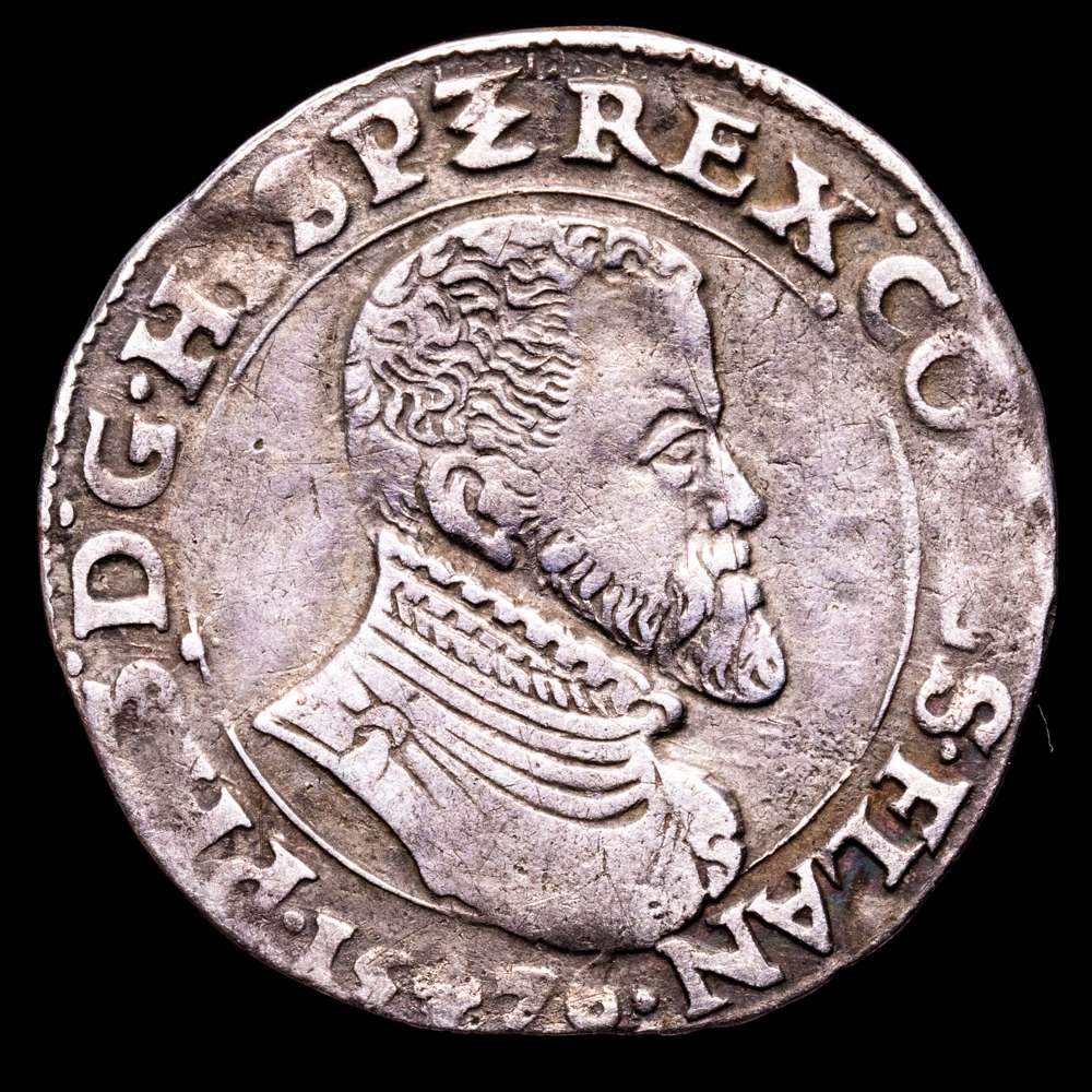 Paises Bajos – Felipe II. 1/5 de Escudo. (6,63 g.). Brujas. 1576. MBC. Heiss 174/101