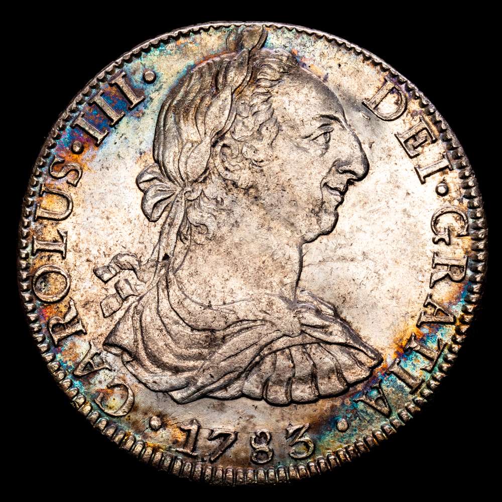 Carlos III. 8 Reales. (26,86 g.). México. 1783. Ensayador F·F. Aureo y Calico-1124. MBC+. Bella pátina