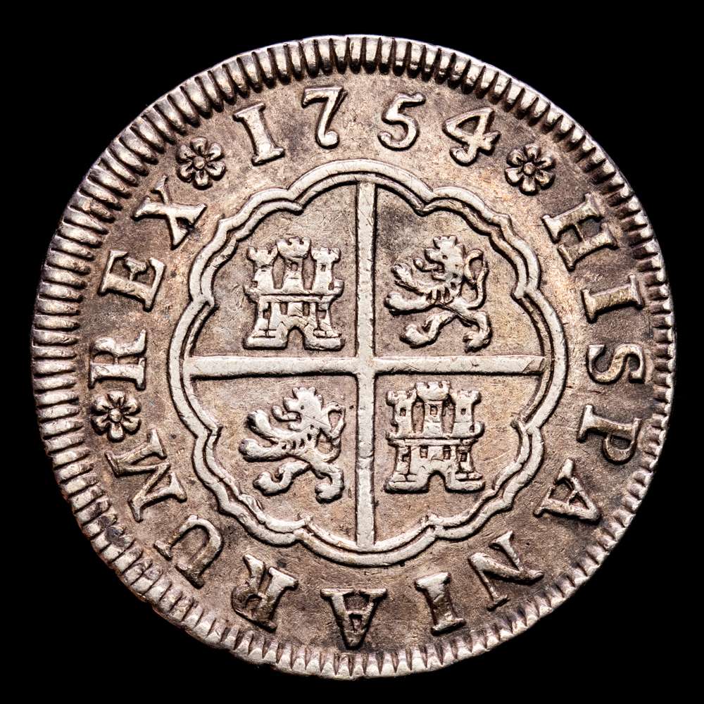 Fernando VI. 2 Reales. (5,99 g.). Madrid. 1754. Ensayador J·B. Aureo y Calico-280. MBC+. Escasa