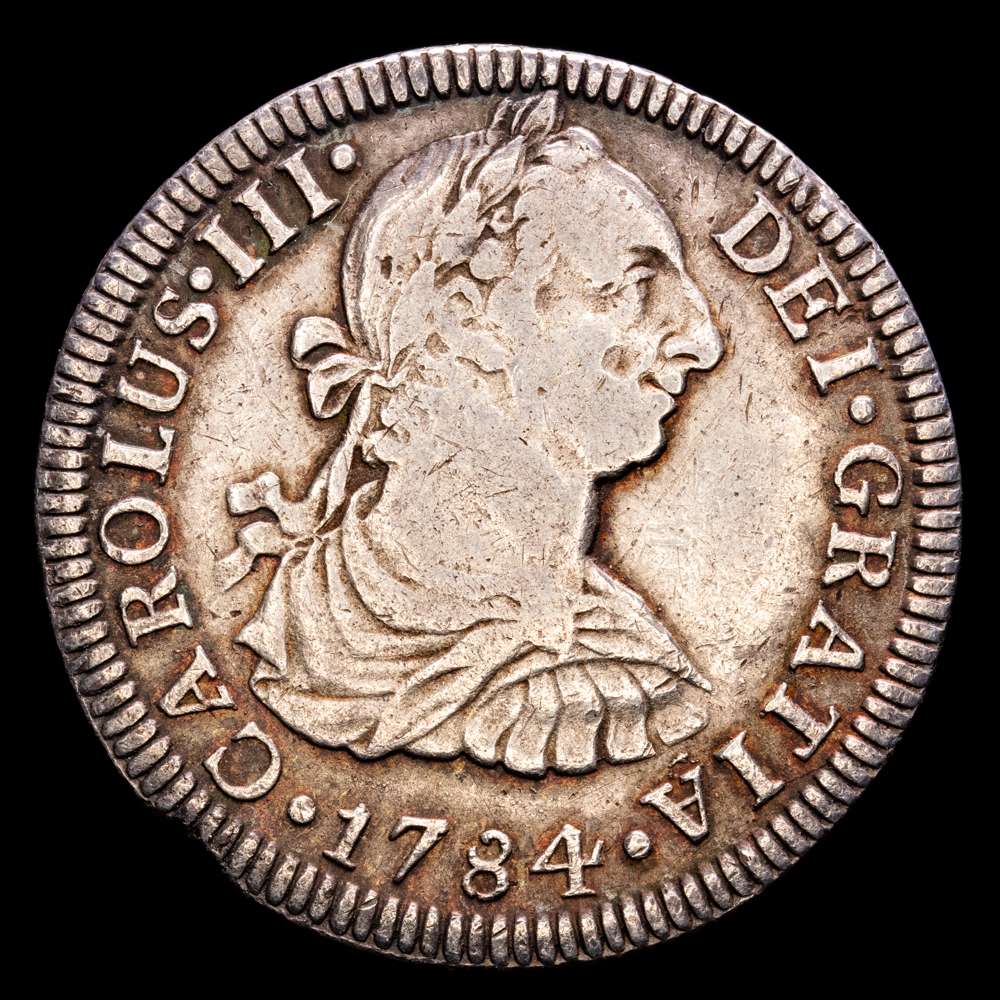Carlos III. 2 Reales. (6,52 g.). México. 1784. Ensayador F·F. Aureo y Calicó – 674. MBC/MBC+. Bonito color.