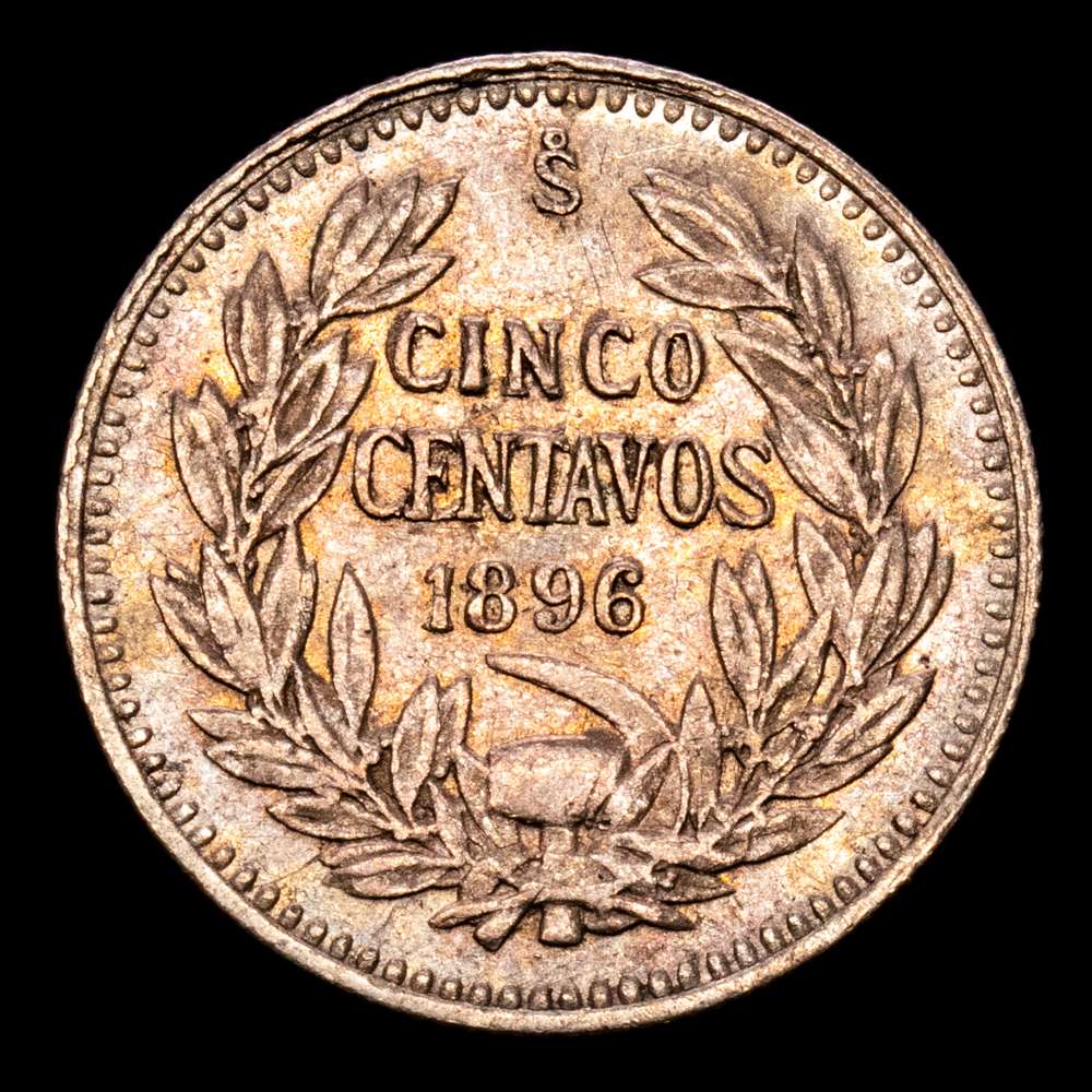 República de Chile. 5 Centavos. (1,09 g.). Santiago. 1896. KM-155.2. MBC+. Escasa