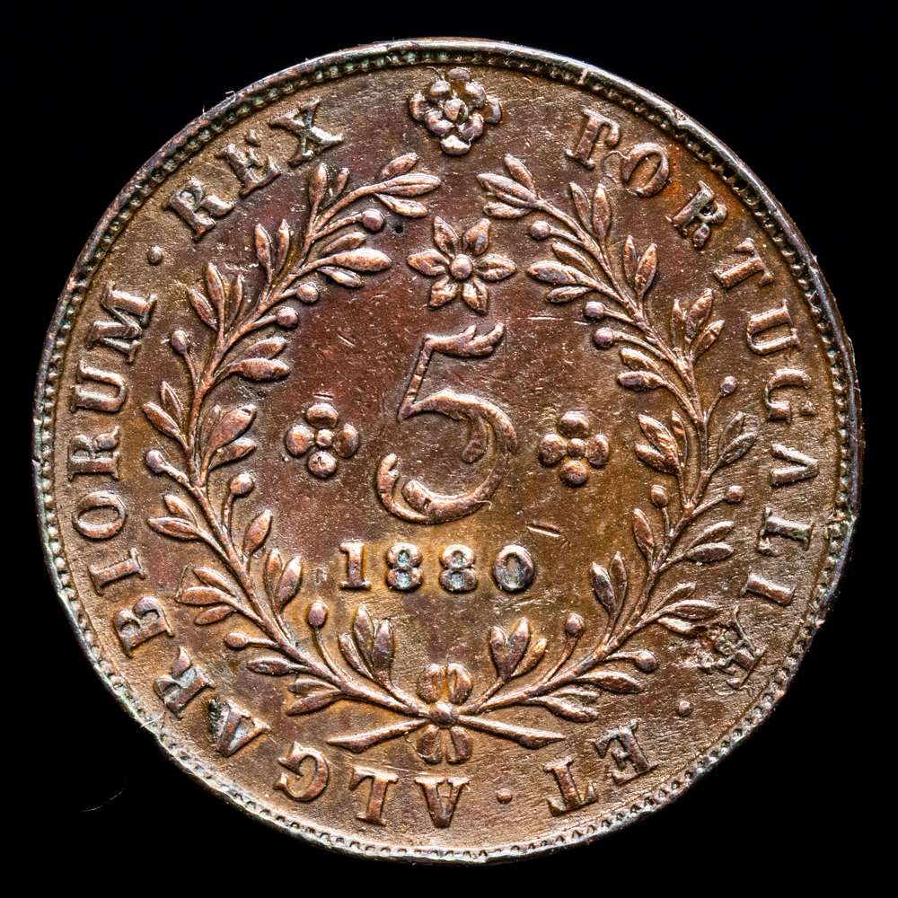 Portugal – D. Luis I. 5 Réis. (3,42 g.). 1880. GOMES-21.08. MBC+. AE
