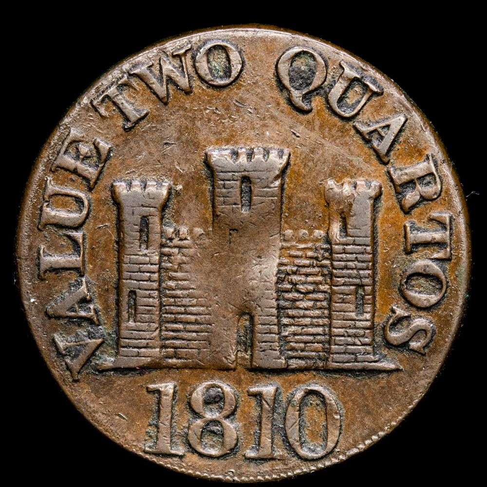 Gibraltar – Jorge III. 2 Quartos (6,76 g.). 1810. KM-TM-4.2. VF+.