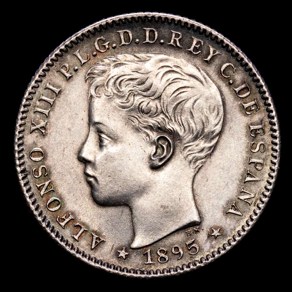 Alfonso XIII. 20 Centavos. (5,04 g.). Puerto Rico. 1895. Aureo y Calico-126. EBC. Parte del brillo original. Muy bella