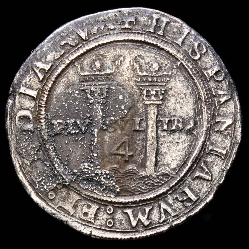 Juana y Carlos . 4 Reales. (12,85 g.). México. (1504-1555). Ensayador M·G. Aureo y Calicó – 125. MBC+. Concreción en anverso y reverso