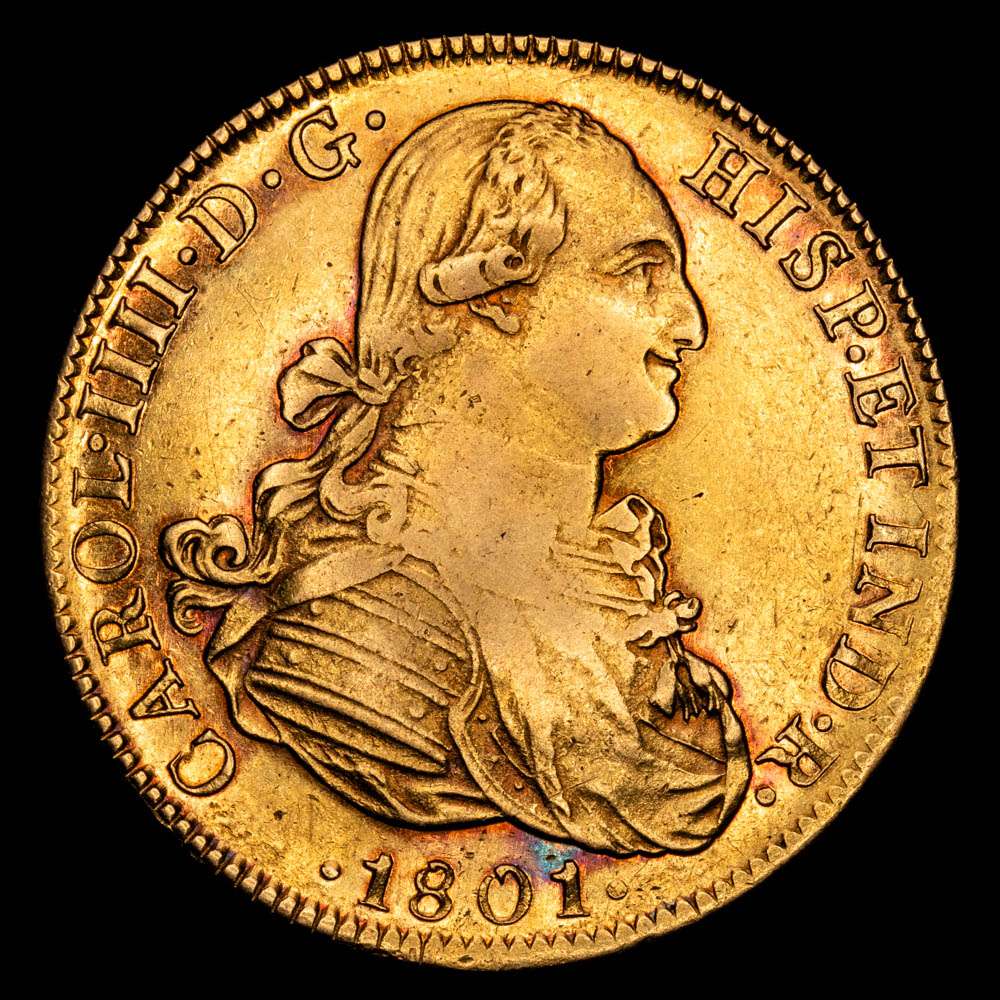 Carlos IV 8 Escudos (26,94 g.). 1801. Ensayador F·M. AC-1643 . MBC+/EBC- . Gran parte de brillo original