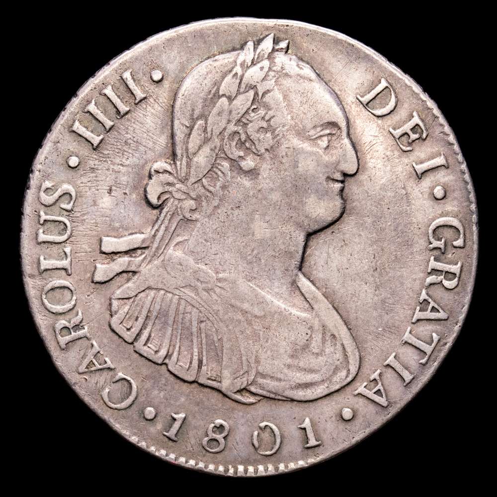 Carlos IV. 4 Reales. (13,36 g.). Nueva Guatemala. 1801. Ensayador M. Aureo y Calicó-742. MBC+. Escasa