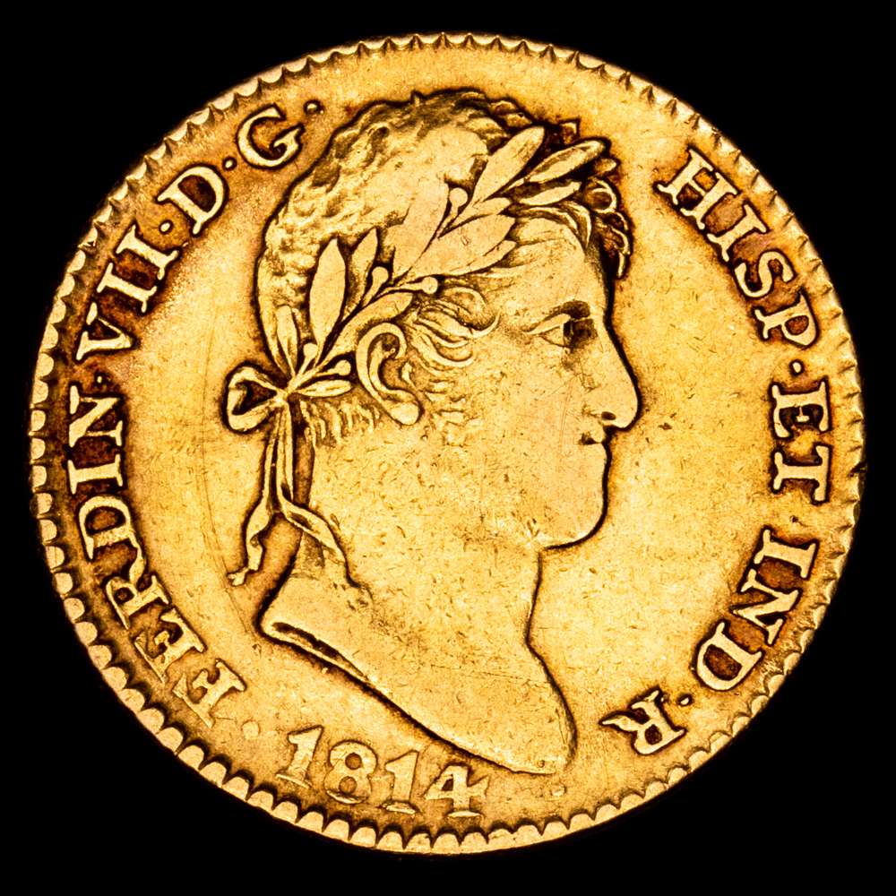 Fernando VII. 2 Escudos. (6,7 g.). Madrid. 1814. Ensayador G·J. AC-1616. MBC+.