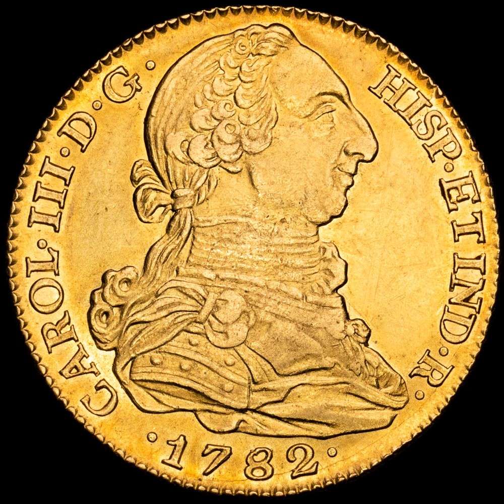 Carlos III. 4 Escudos (13,50 g.). Madrid. 1782. Ensyador J·D. AC-1787. EBC+. RGran parte de brillo original.