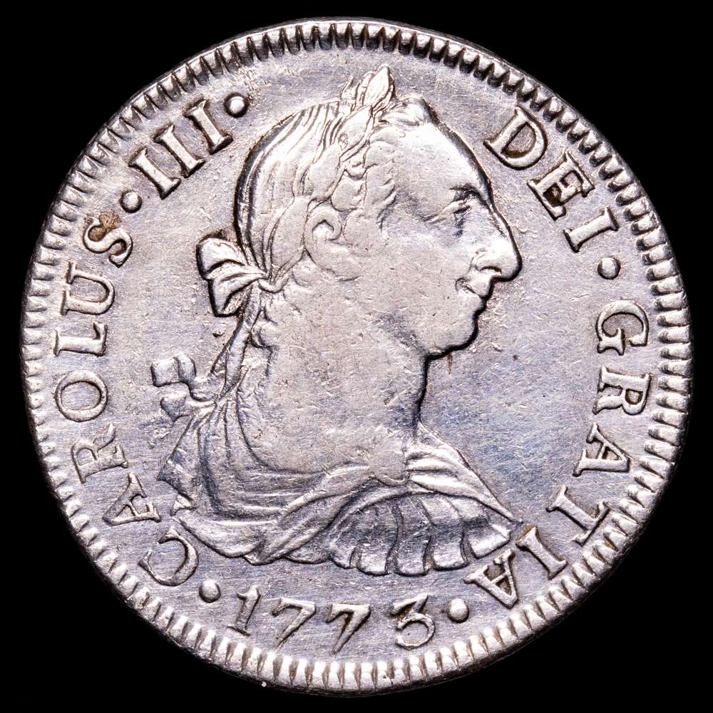 Carlos III. 2 Reales. (6,82 g.). México. 1773. Ensayador F·M. AC-659. MBC+. Limpiada