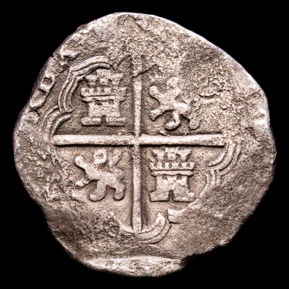 Felipe II. 4 Reales. (12,33 g.). Sevilla. S/F. Ensayador B. Aureo y Calicó-593. MBC. Oxidaciones marinas